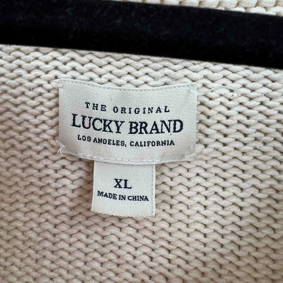 Lucky Brand Mens Ivory Cardigan Sweater Button Down Cotton Knit Size XL - Picture 7 of 9